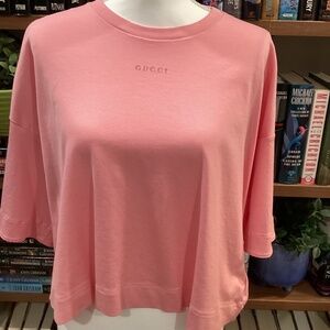 GUCCI Women’s Pink Oversize Crop Tee Shirt Authentic NWT